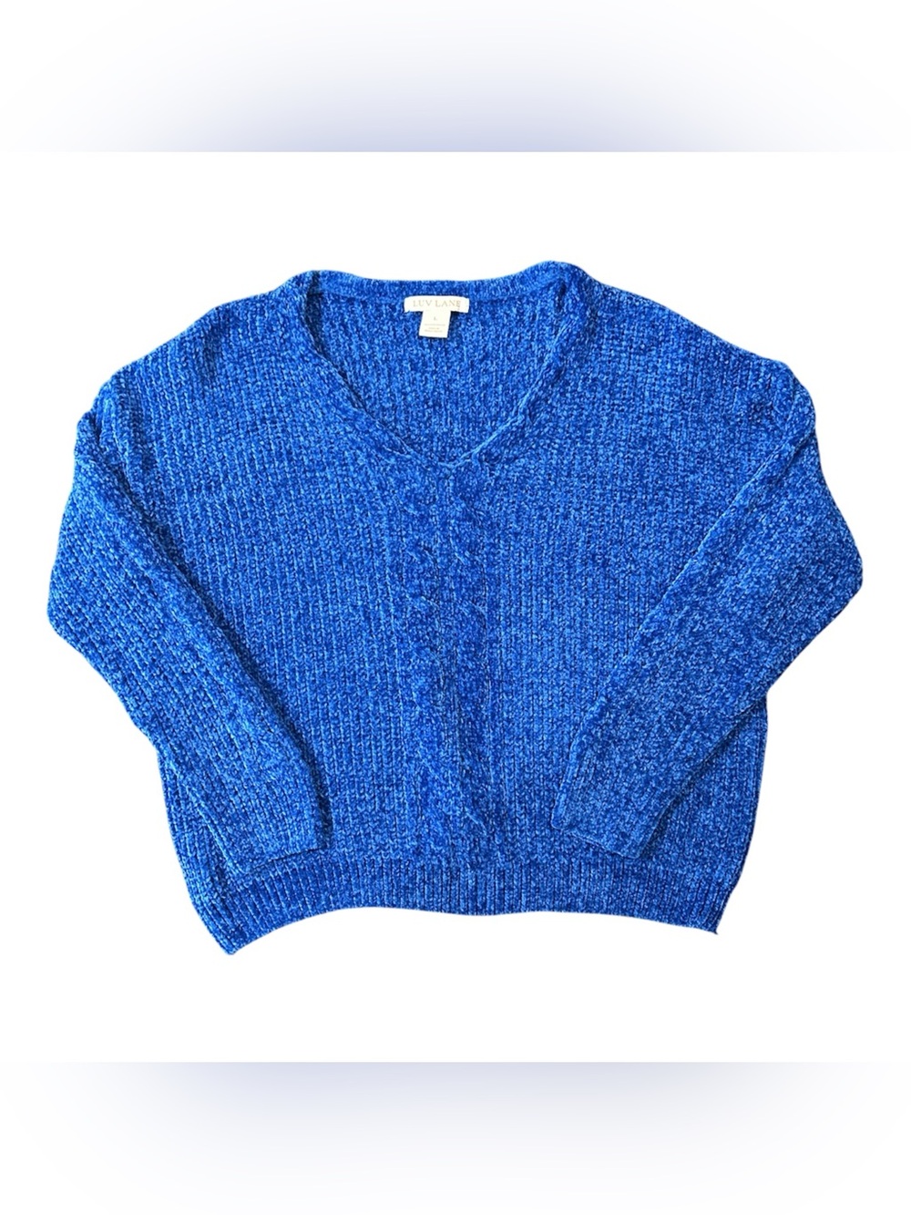 Luv Lane Women's Blue V-Neck Knit Sweater size L